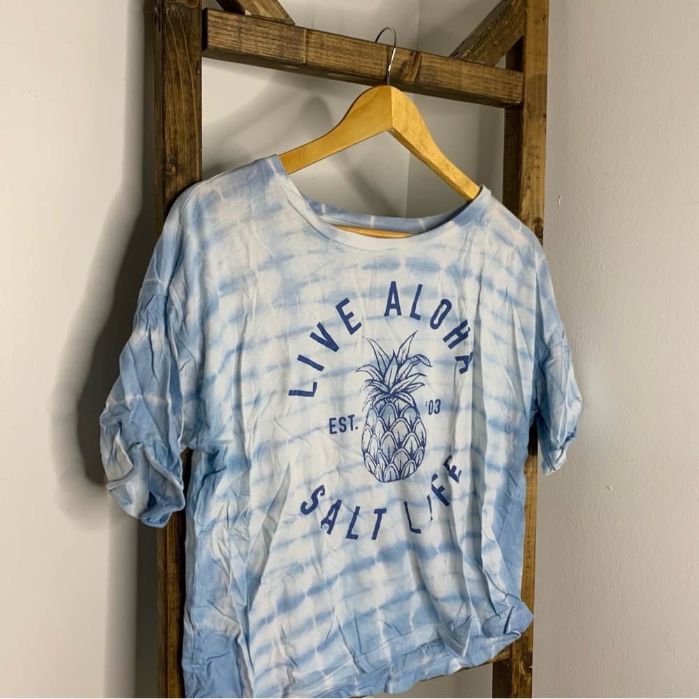 Salt Life Light Blue Tie-Dye Cropped Tee M - Picture 2 of 4